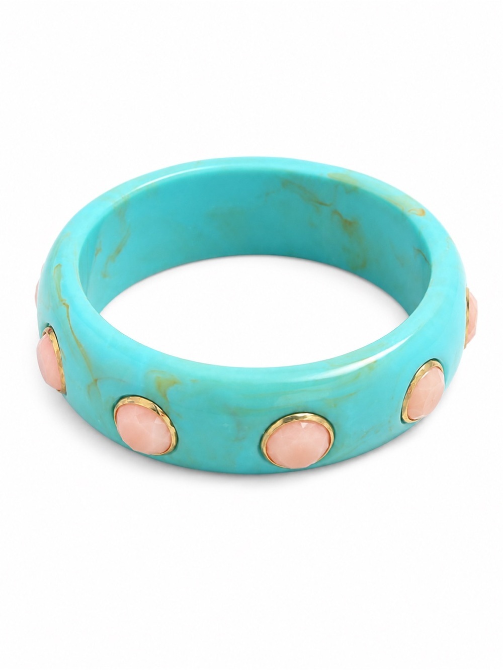 Turquoise Resin Bangle with Pink Cabochon Accents